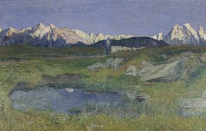 Paisaje alpino al atardecer de Giovanni Segantini