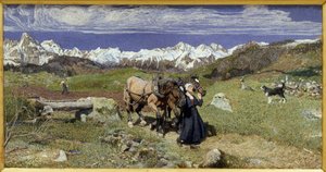 Las montañas de los Alpes en primavera de Giovanni Segantini