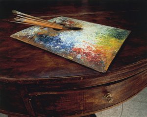 Paleta del pintor usada en su taller en el Paso Maloja, Suiza