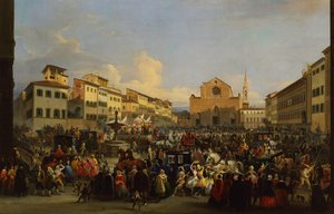 Plaza de la Santa Cruz en Florencia durante el Carnaval de Giovanni Signorini