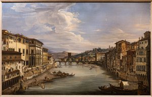 Vista del Arno desde el Ponte Vecchio hacia el puente Alle Grazie de Giovanni Signorini