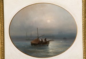 Puerto deportivo con barcos (óleo sobre cartón) de Giovanni Susani