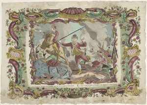 Soldados Striddende Enfrentando al enemigo con una espada afilada mientras está hiriendo al enemigo / Por detrás es atacado por balas incendiarias (título sobre objeto) de Giovanni Volpato (possibly)