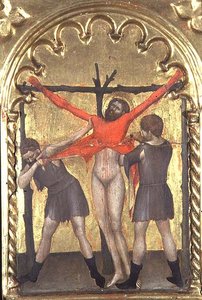 Cristo en la cruz, (detalle) del políptico del Spedale della Misericordia, 1353-63 de Giovanni da Milano