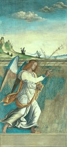 Ángel Gabriel, panel de la anunciación que originalmente formaba una de las contraventanas del órgano en San Bartolomeo, Vicenza de Giovanni de