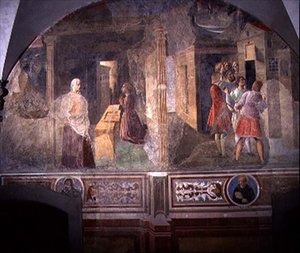 San Benito Reparando el Tamiz Roto, detalle del ciclo de frescos de la Vida de San Benito del Chiostro degli Aranci (Claustro de los Naranjos) c.1430