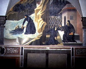 San Benito enviando a Mauro a salvar a Plácido que se ahoga en el lago (detalle) de Giovanni di Consalvo (attr. to)