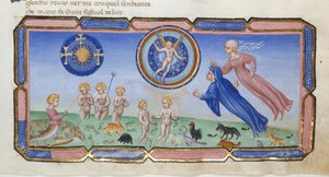 Dante y Beatrice presencian las esferas y cruces, las esferas de los cielos con amor, una sirena pescadora y criaturas en el mar del ser, de Paradiso en 