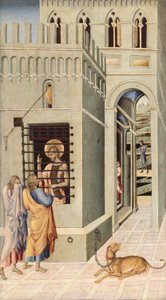 San Juan Bautista en la cárcel visitado por dos discípulos de Giovanni di Paolo