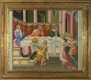 La cabeza de San Juan Bautista llevada a Herodes, Panel de la predela, 1454 de Giovanni di Paolo