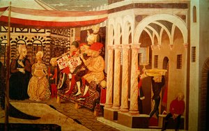 Frontal del Cassone Adimari que representa una escena de boda frente al Baptisterio, c.1450 de Giovanni di Ser Giovanni Scheggia