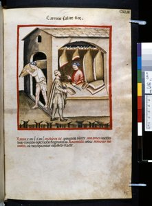 Theatrum sanitatis de Ububchasym de Baldach: "Carnes Salite Si ce", primera década del siglo XIV (miniatura) de Giovannino de