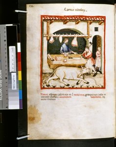 Theatrum sanitatis de Ububchasym de Baldach: "Carnes Vitulorum", primera década del siglo XIV (miniatura)