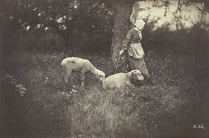 Pastora apoyada en un árbol, con dos ovejas, 1870