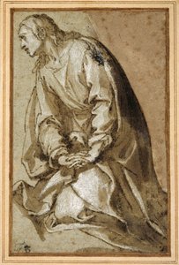 Un joven santo arrodillado en oración de Girolamo (circle of) Muziano