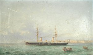 El acorazado HMS Inflexible se hace a la mar desde Grand Harbour, Valetta de Girolamo Gianni