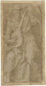 Anciano tocando el laúd de Girolamo Mazzola Bedoli