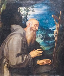 Un santo ermitaño (óleo sobre lienzo) de Girolamo Muziano