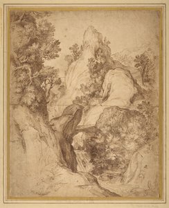 Paisaje rocoso con cascada de Girolamo Muziano