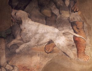Figura de perro (detalle) de Girolamo Romanino