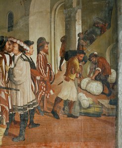 " Visita del rey Cristián de Dinamarca a Malpaga en 1474 (fresco) de Girolamo Romanino