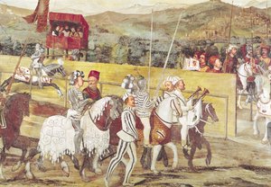 Torneo en honor de Christian I de Dinamarca en el Castello di Malpaga en 1474 (detalle)