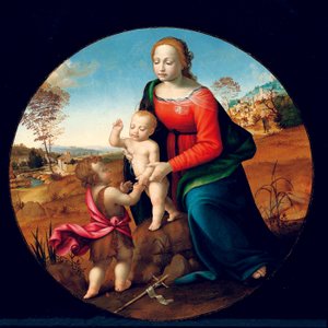 Virgen con el Niño y San Juan Bautista (óleo sobre madera)