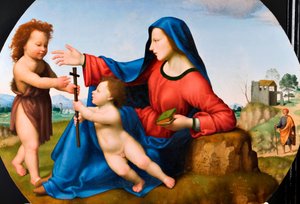 Virgen con el Niño y San Juan Bautista (óleo sobre tabla) de Giuliano Bugiardini