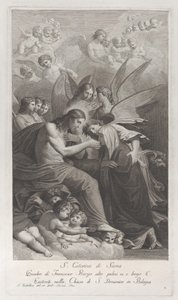 Cristo dando la Sagrada Hostia a la arrodillada Santa Catalina de Siena... de Giuliano Traballesi