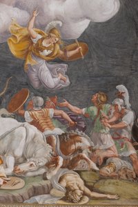 Una batalla, detalle, El Caballo de Troya, Cámara de Troya (Sala di Troia) de Giulio (and workshop) Romano