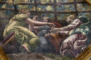 Detalle de la bóveda con mujeres jóvenes y uvas, Cámara de Cupido y Psique (Sala di Amore e Psiche) de Giulio (and workshop) Romano