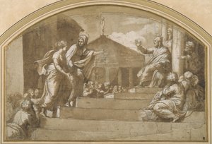 Marta llevando a María Magdalena a Cristo de Giulio (attr. to) Romano