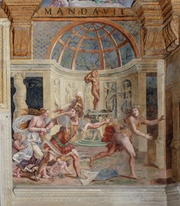 Sala de la Psique, pared norte: "Marte, Venus y Adonis" (fresco) de Giulio (workshop of) Romano