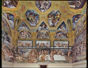 Sala de la Psique: vista del muro occidental, con el Banquete rústico (fresco)