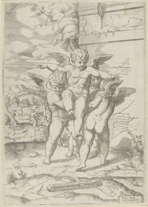 Amor y tres amorcillos de Giulio Bonasone (attributed to)