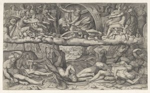Batalla de dioses y gigantes La lotta fra dei e gigantesca de Giulio Bonasone (attributed to)