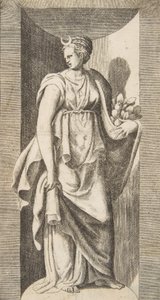 Diana sosteniendo fruta en su mano izquierda dentro de un nicho, ca. 1531-76 de Giulio Bonasone
