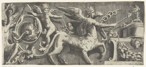 Friso con esfinge y putto en altar de Giulio Bonasone