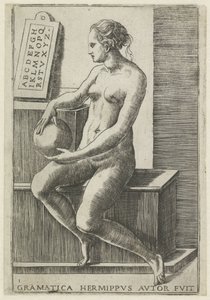 Gramática Gramática hermippus autor fuit (título sobre objeto) Las siete artes liberales (título de la serie) de Giulio Bonasone