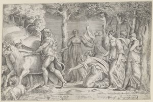 Hércules roba los bueyes de Gerión de Giulio Bonasone