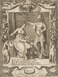 Juno, Marte y Cupido, dentro de un marco elaborado, de 