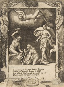 Litigium removido del cuerpo del Caos mientras su madre es lanzada al aire, 1531-76 de Giulio Bonasone