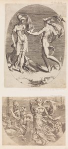 Mercurio presentando una flauta de pan a Minerva de Giulio Bonasone