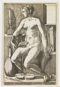 Música Musica inventor fuit Orpheus et Linus (título sobre objeto) Las siete artes liberales (título de la serie) de Giulio Bonasone