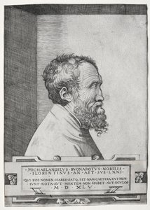 Retrato de Miguel Ángel de perfil mirando a la derecha de Giulio Bonasone