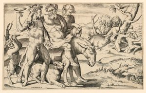 Silenus montando un asno de Giulio Bonasone