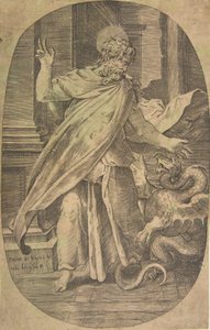 San Pablo venciendo a la víbora, dentro de un entorno arquitectónico, una composición oval, ca. 1540-70 de Giulio Bonasone