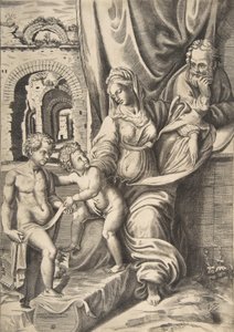 La Sagrada Familia y el niño Juan el Bautista, 1531-76 de Giulio Bonasone