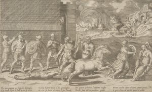 El combate de Héctor y Aquiles, y Aquiles arrastrando el cuerpo de Héctor, 1531-76 de Giulio Bonasone
