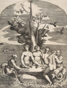 Dos dioses marinos acompañados por cuatro ninfas de Giulio Bonasone